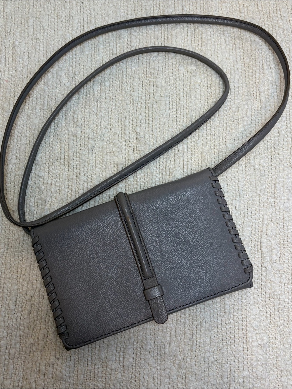 Fossil Gray Leather Whipstitch Wallet Crossbody Bag Small Organizer Purse